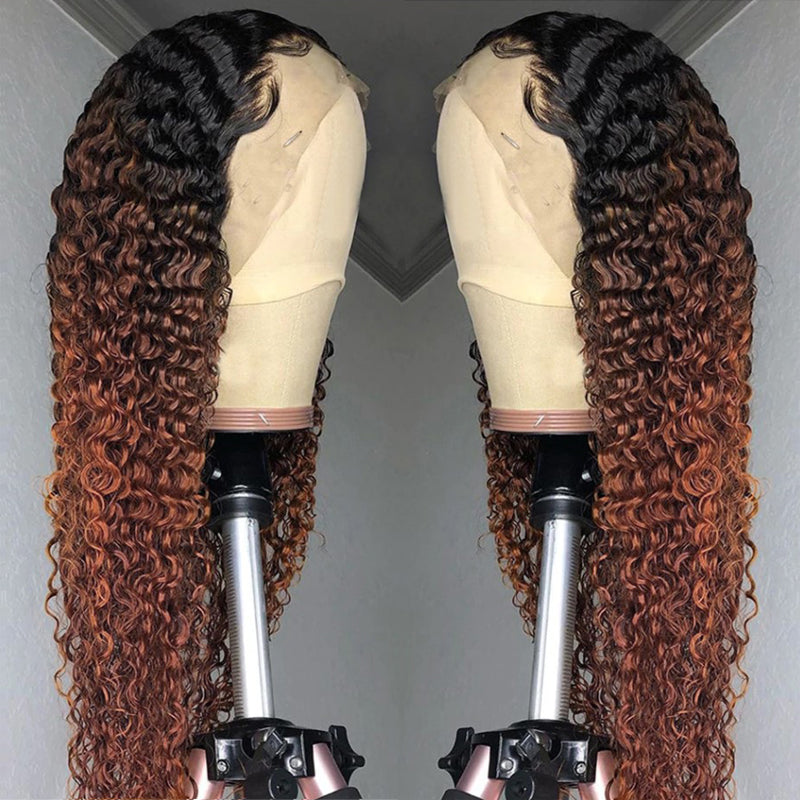 Dark roots Coffee Curly Hair Lace Wig 100% Human hair
