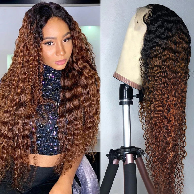 Dark roots Coffee Curly Hair Lace Wig 100% Human hair