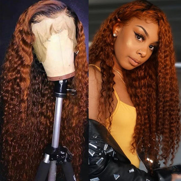 KERRY - Fiery Copper Curly Human Hair Full Lace Wig Breathable and Pre Plucked