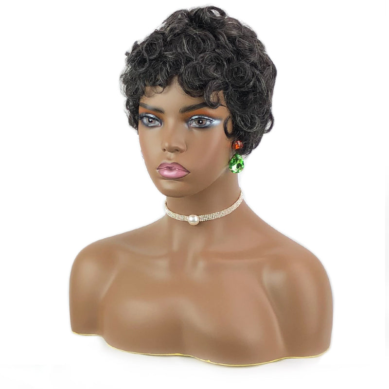 50% Gray Hair Wig for Seniors Pixie Cut Short Bob Wig #34 *Ready to Wear Full Machine Wig, No Lace*
