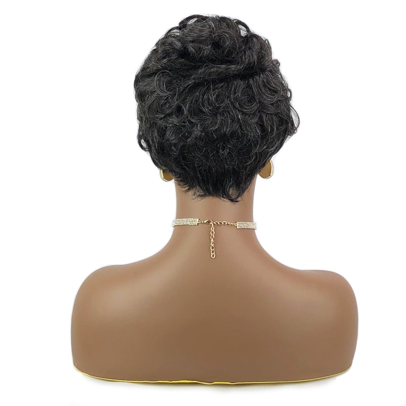 80% Gray Hair Wig for Seniors Pixie Cut Short Bob Wig #44 *Ready to Wear Full Machine Wig, No Lace*
