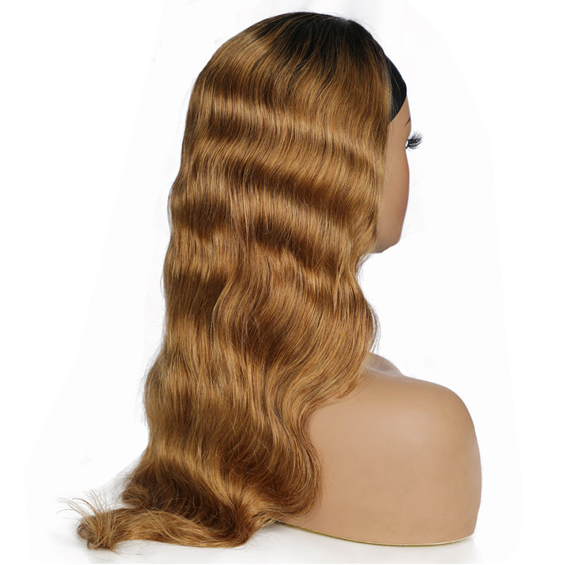 AMBER 🔥Customized #1B Roots Honey Blonde Body Wave Headband Wig *No Lace No Glue*