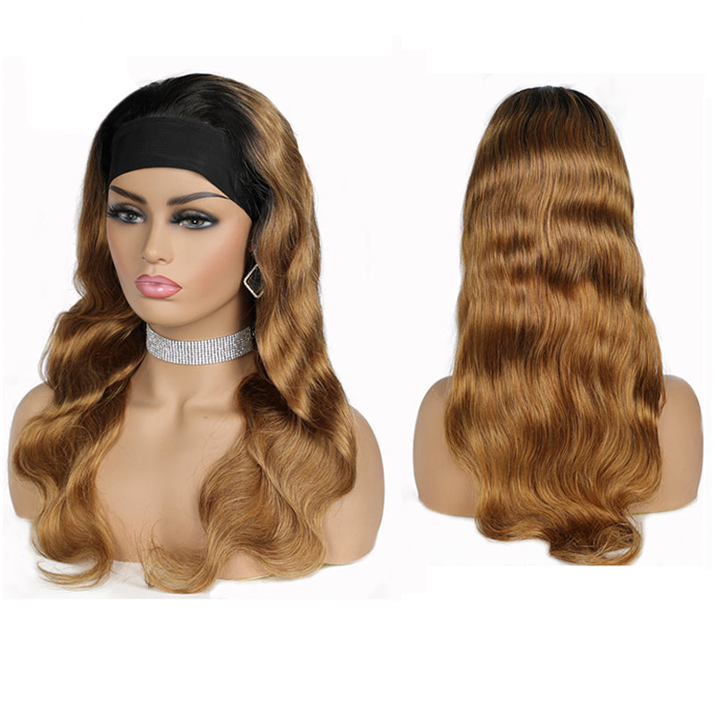 AMBER 🔥Customized #1B Roots Honey Blonde Body Wave Headband Wig *No Lace No Glue*