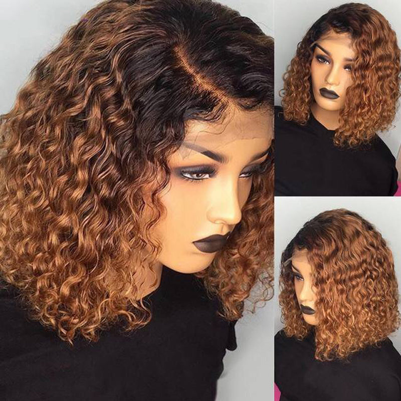 Chestnut Curly Bob Human Hair Wigs Lace Front Wig Full Lace Wig