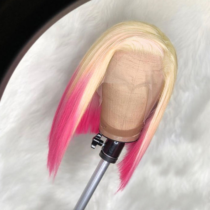 AUDREY -Ombre Blonde Pink Bob Human Hair Wigs Lace Front Wig Full Lace Wig