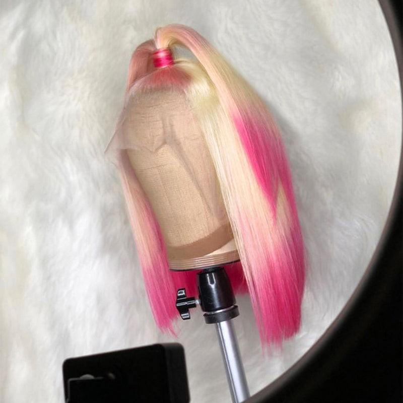 AUDREY -Ombre Blonde Pink Bob Human Hair Wigs Lace Front Wig Full Lace Wig