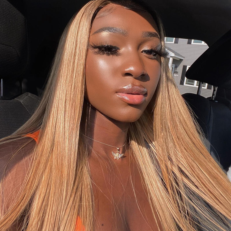 DESTINY Honey Blonde Body Wave/ Straight Human Hair Lace Wig Pre Plucked Hairline