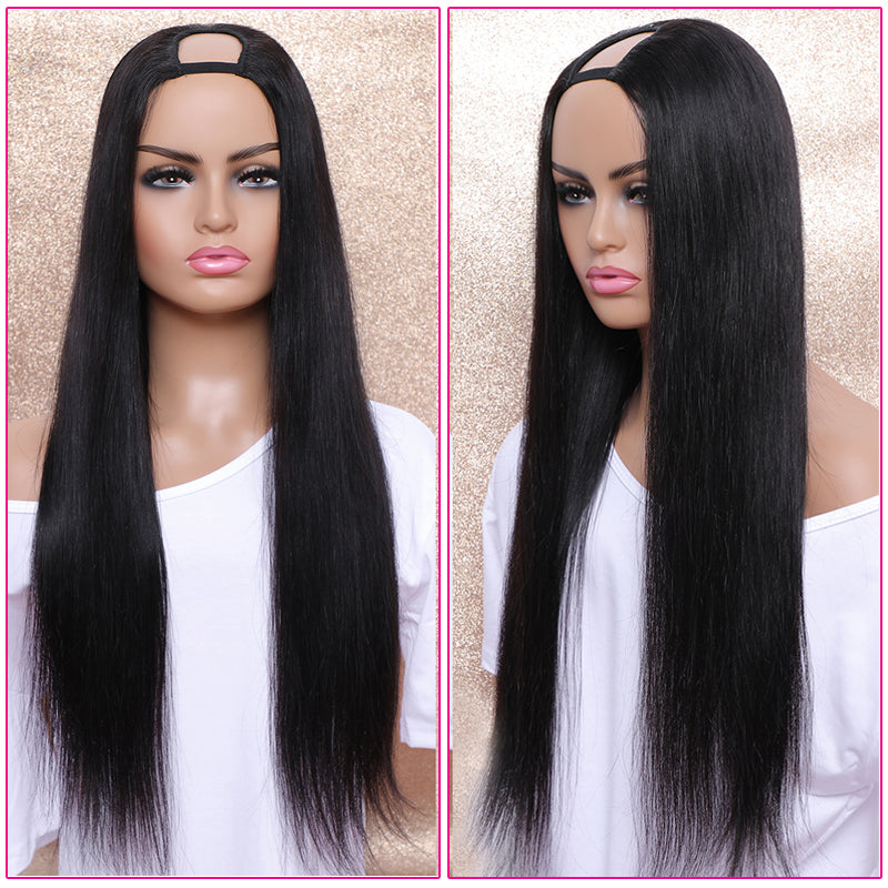 JOY - U Part Wig Straight Hair Natural Color 100% Human Hair
