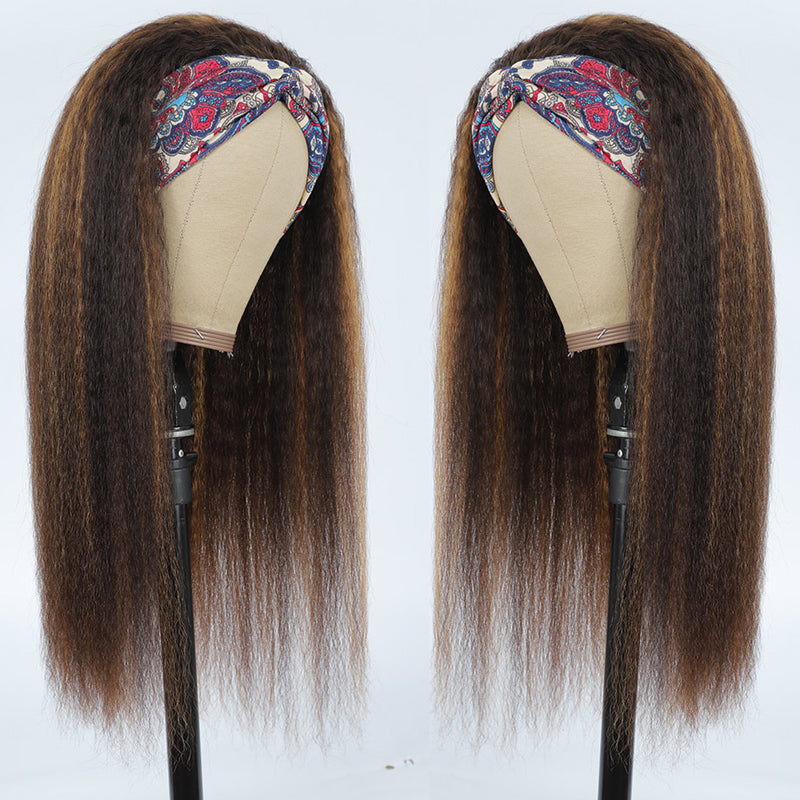 MICHELLE Highlighted Kinky Straight Headband Wig Human Hair Wig