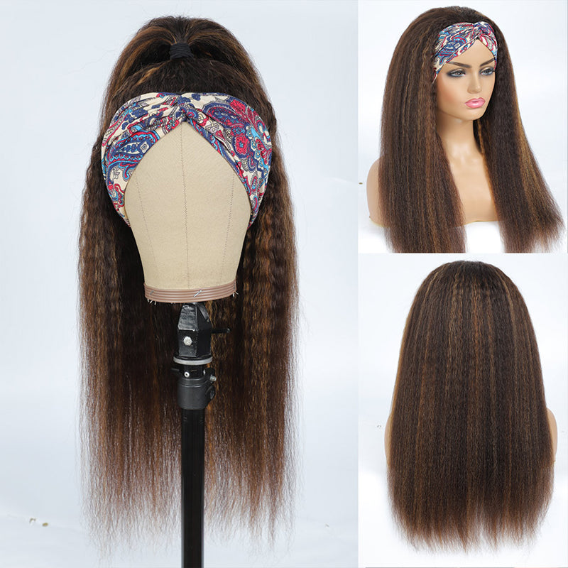 MICHELLE Highlighted Kinky Straight Headband Wig Human Hair Wig