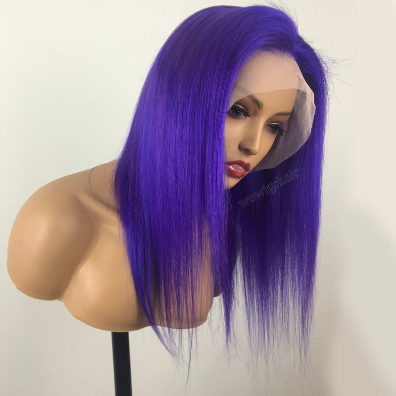 KAYLA - Purple Straight Hair Lace Wig 180% Density Human Hair Customized Unit