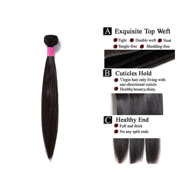 3 Bundles With a Silk Closure 4×4 Straight Hair Virgin Human Hair Extensions