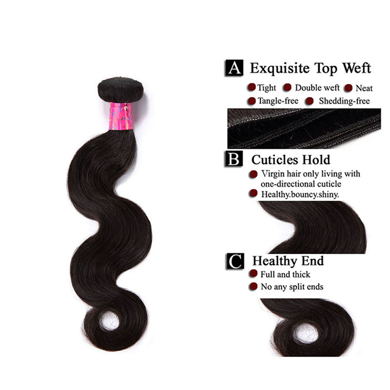 3 Bundles With a Silk Based Closure 4×4 Body Wave Virgin Hair Extensions