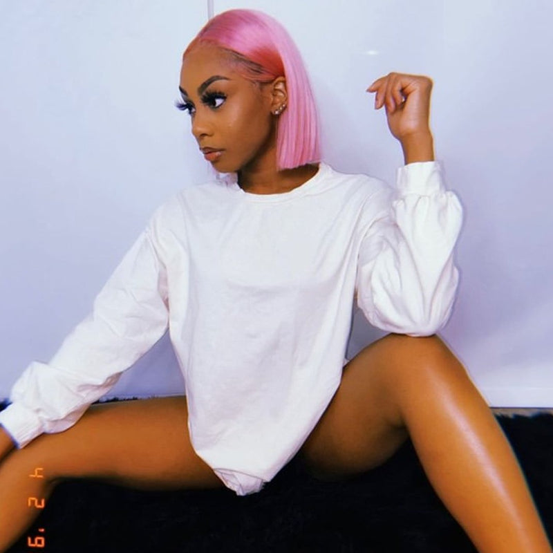 AVA - Pink Bob Wigs Lace Front Wig Full Lace Wig 100% Human Hair Wigs