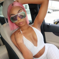 AVA - Pink Bob Wigs Lace Front Wig Full Lace Wig 100% Human Hair Wigs