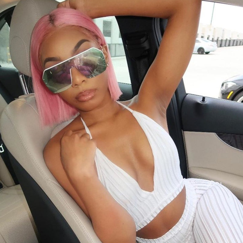 AVA - Pink Bob Wigs Lace Front Wig Full Lace Wig 100% Human Hair Wigs