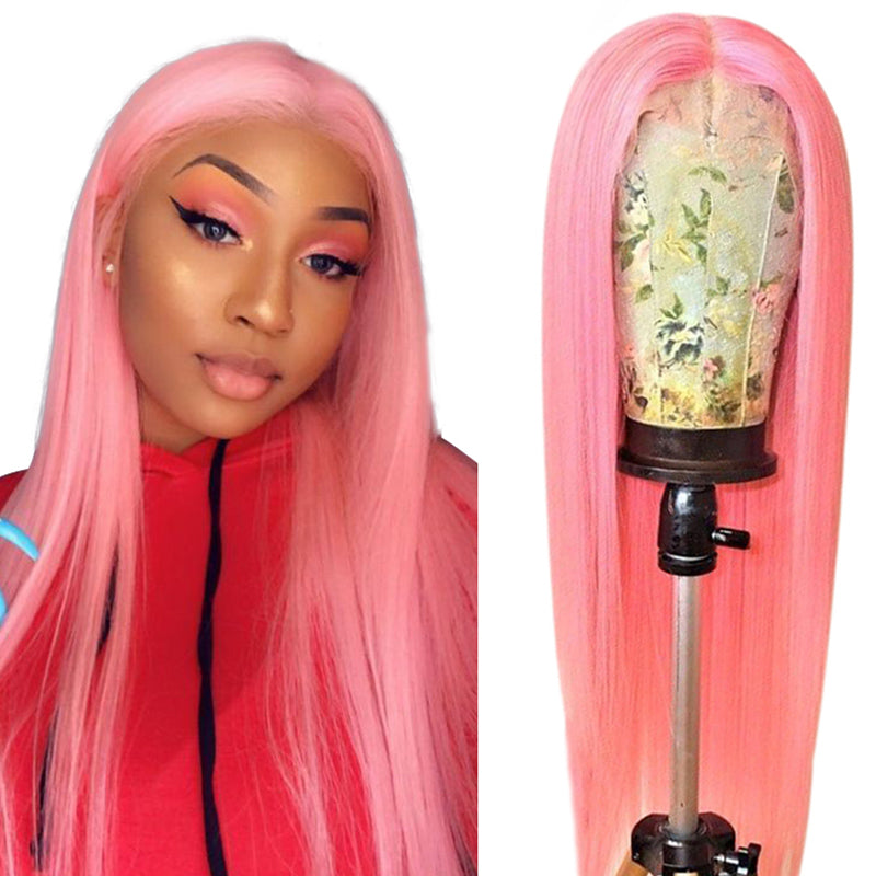 Pink T Part Lace Wig 20 inch Straight Hair 100% Human Hair Wig