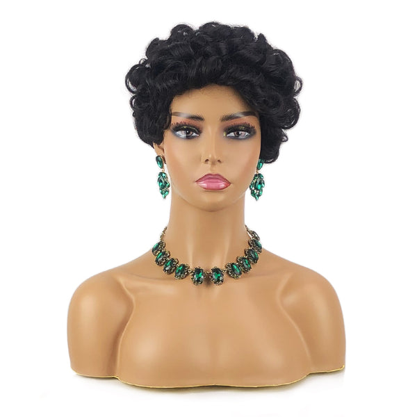 Color #1B Pixie Cut Short Bob Wig *Ready to Wear Full Machine Wig, No Lace*