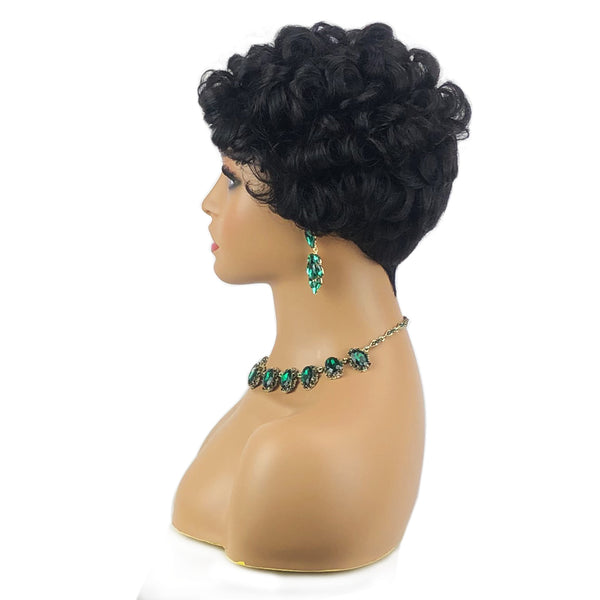 Color #1B Pixie Cut Short Bob Wig *Ready to Wear Full Machine Wig, No Lace*