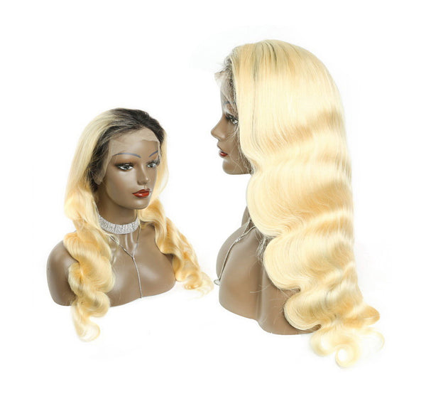 #1B Roots Blonde #613 Body Wave Lace Front Wig Full Lace Wig