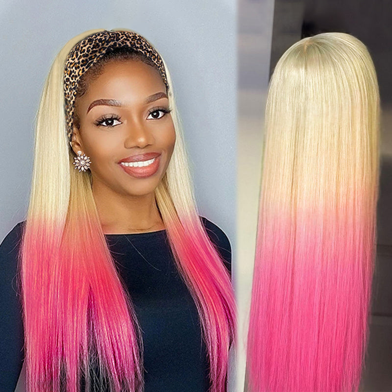SYDNEY 🔥Blonde Pink Ombre Straight Headband Wig 100% Human Hair Wig