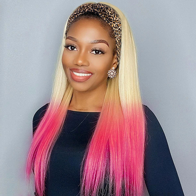 SYDNEY 🔥Blonde Pink Ombre Straight Headband Wig 100% Human Hair Wig