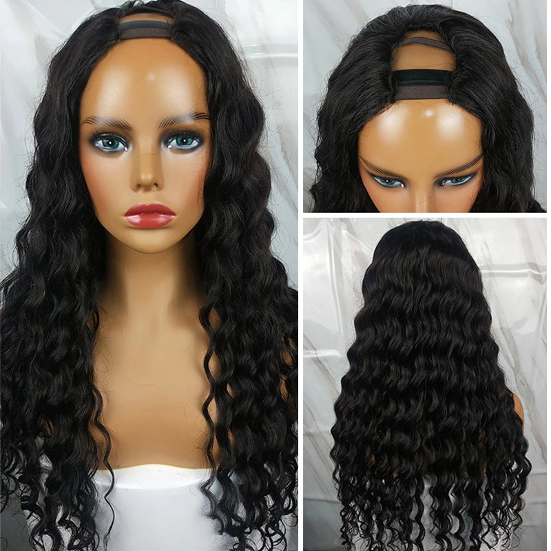 RENEE - Deep Wave U Part Wig V Part Wig Natural Color 100% Human Hair