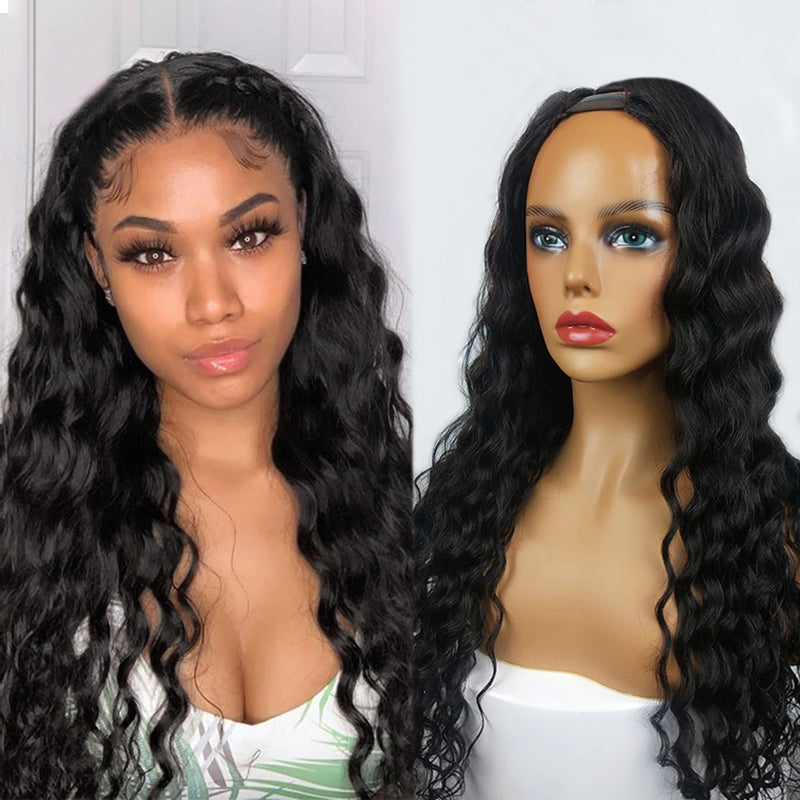 RENEE - Deep Wave U Part Wig V Part Wig Natural Color 100% Human Hair