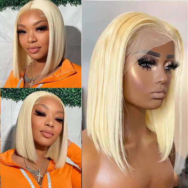 ALICIA Blonde #613 Bob Lace Front Wig Full Lace Wig 100% Human Hair
