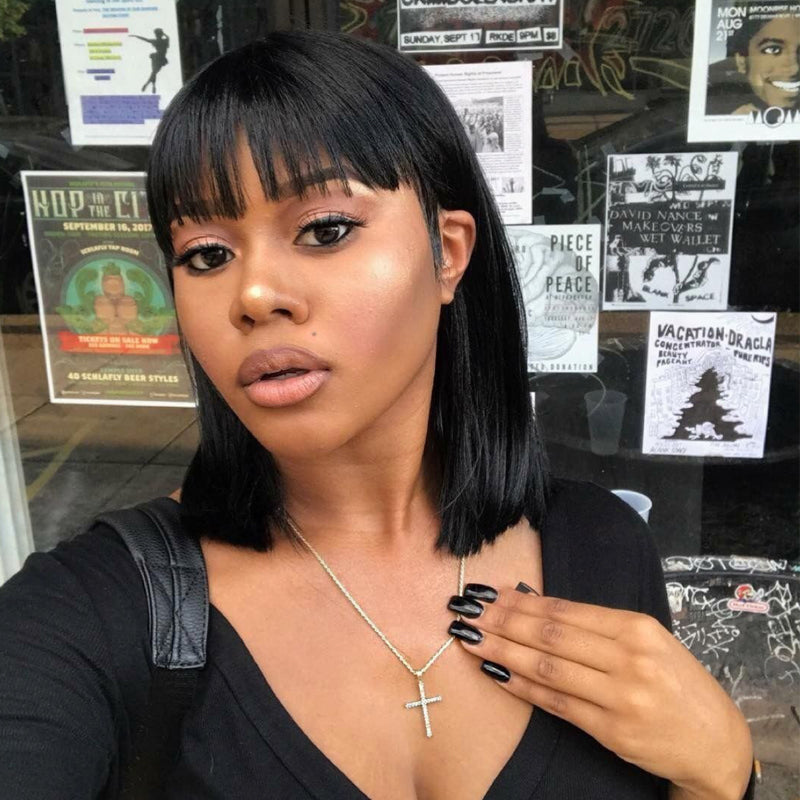 Bob with Bangs Lace Front Wig 100% Virgin Hair Wigs