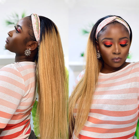 NYLA 🔥Dark Roots Honey Blonde Straight Hair Headband Wig *No Lace No Glue*