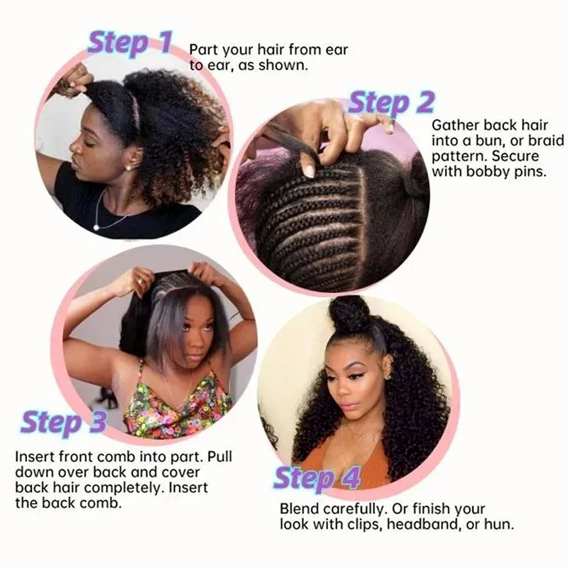 Curly Hair Half Wig 100% Human Hair Extension