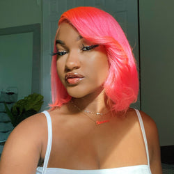FAITH - Rose Pink Bob Human Hair Wigs Lace Front Wig Full Lace Wig