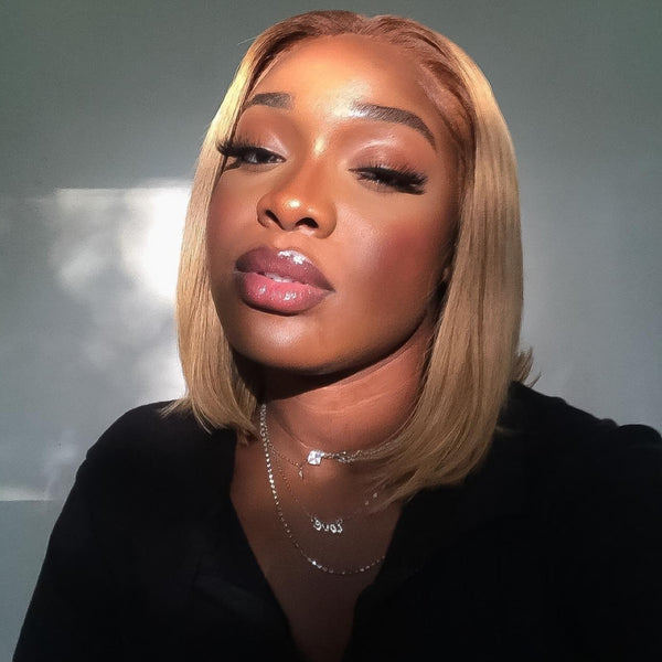 NICOLE Honey Blonde Bob Human Hair Wigs Lace Front Wig Full Lace Wig