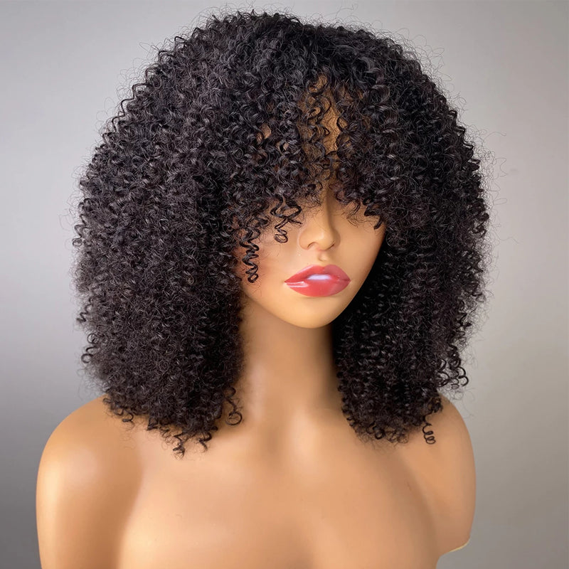 SELAH - Kinky Curly Wig with Bangs ✨Full Machine Made Wig ✨NO LACE