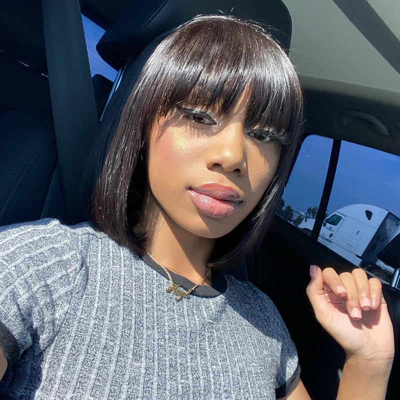CARESHA Bob with Bangs 100% Virgin Hair Wigs Lace Front Wig Full Lace Wig