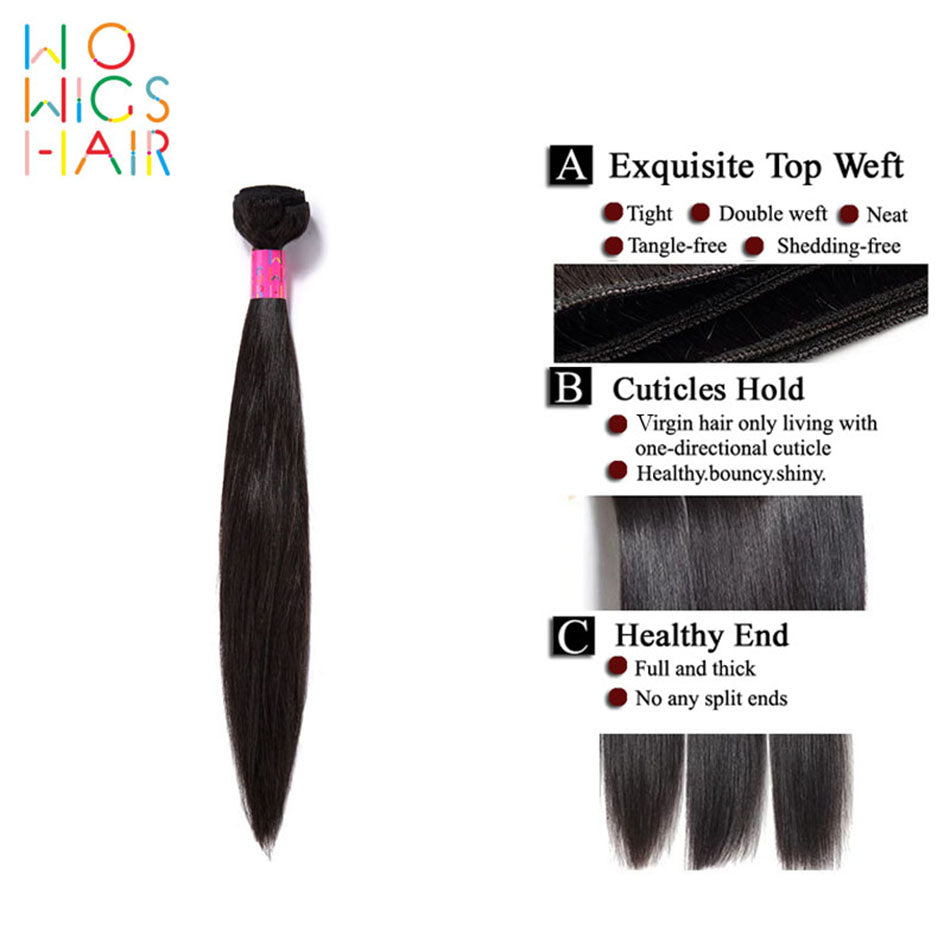 3 Bundles With 360 Frontal Straight Hair 100% Unprocessed Virgin Hair Extensions
